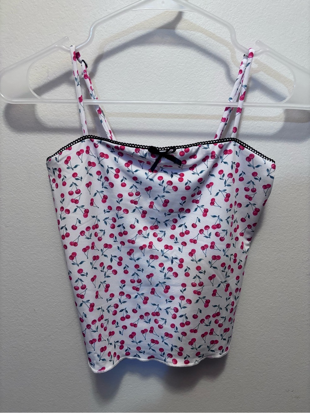 Madden Girl White Cami with Red Cherry Print and Black Trim
